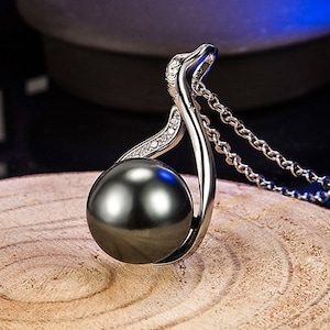 Tahitian Black Pearl Necklace, 925 Sterling Silver Chain, Pearl Pendant