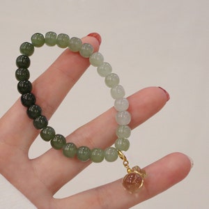 Beaded Hetian Honey Jar Bracelet, Transparent Honey Barrel Pendent, Hetian Jade, Gradual Colour Change Bracelet