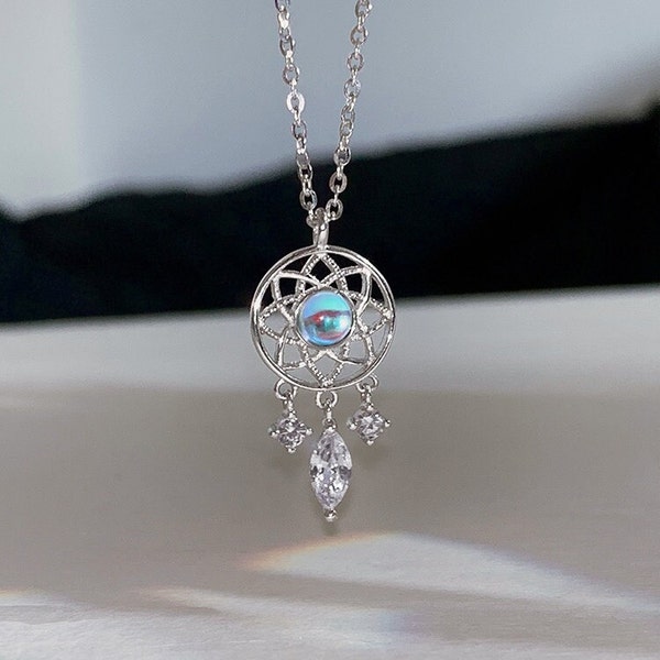 Collier attrape-rêves en pierre de lune mystique, pendentif attrape-rêves, breloque en pierre de lune simple, collier en argent mystique