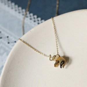 Retro Gold Elephant Necklace, Origami Necklace, Dainty Elephant Necklace, 18K Gold Plated Stainless Steel
