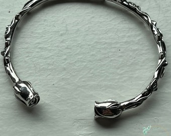 Thorn Bracelet, Silver Rose Bracelet, Heavy Bangles, Rose Bangles, Silver Bracelet