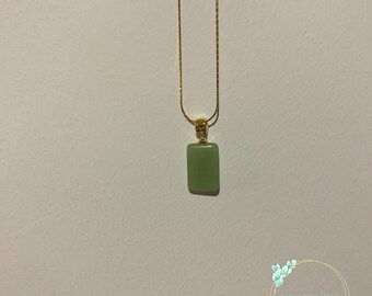 Hetian Jade Necklace, 14k Gold Chain, Natural Jade Necklace