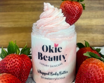 Strawberry whipped body butter shea butter mango butter cocoa butter rich triple butter body cream non-greasy hydrating moisturizing
