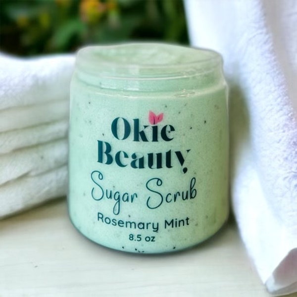 Rosemary Mint Emulsified Organic Sugar Scrub Body Polish Exfoliating Spa at home gift with Vitamin E oil  Aromatherapy | Great Gift