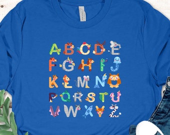 Alphabet Shirt, ABC Shirt, Animals Alphabet T-Shirt, Kindergarten Teacher Shirt, Alphabet Shirt for Teachers, Teacher Shirt, Kids Shirt