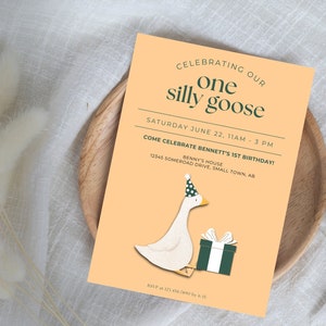 One Silly Goose First Birthday Invitation (ORANGE) TEMPLATE