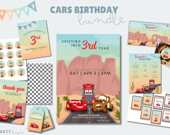 Paquete de invitaciones de cumpleaños de Cars / Plantillas de fiesta inspiradas en Rayo McQueen (Descarga digital)