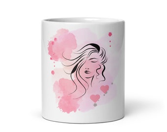Empoderador y elegante: la taza Pink Lady Face- Taza de cerámica blanca brillante- diseño único de taza