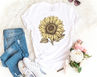 Sunflower Serentity Relaxed T-Shirt- Sunflower Print T-shirt- Sunflower soft t-shirt