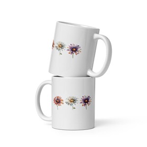 Tazza lucida bianca con stampa margherita - Tazza con fiori - Idea regalo unica