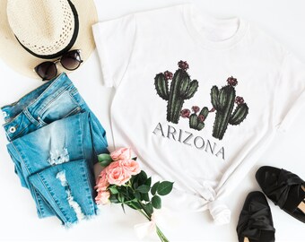 Arizona Cactus Short-Sleeve T-Shirt- Arizona Desert Cotton T-shirt- Arizona T-shirt