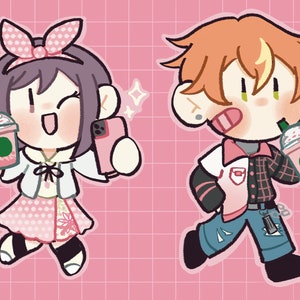 Project Sekai Sakura Ena Shinonome and Akito Shinonome Chibi Vinyl Stickers