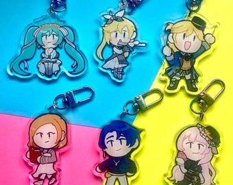 Vocaloid Virtual Singers Hatsune Miku, Len Kagamine, Rin Kagamine, Luka Megurine, MEIKO, KAITO Project Sekai 2.5 inch Acrylic Keychains