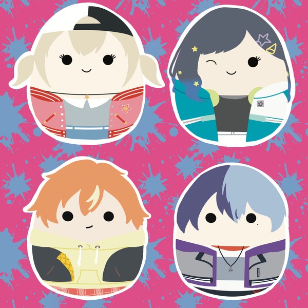 Project Sekai Vivid BAD SQUAD Squishmallow Vinyl Stickers: Kohane Azusawa, An Shiraishi, Akito Shinonome, Toya Aoyagi