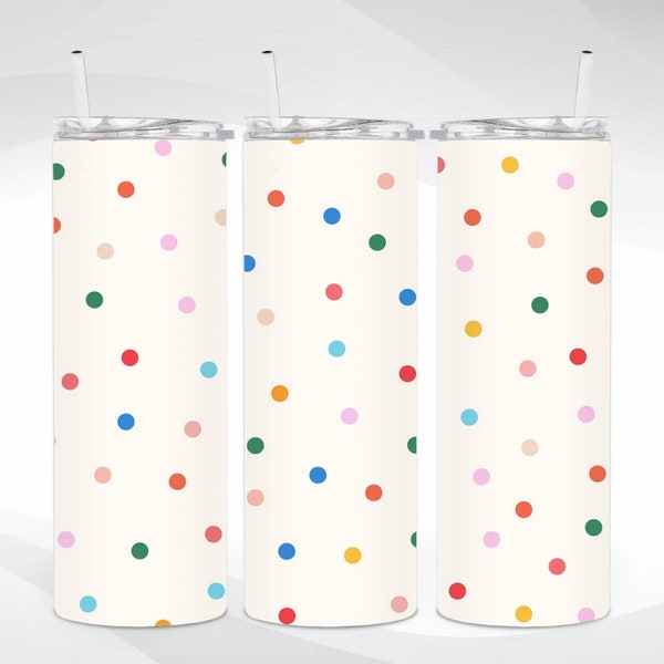 20oz Skinny Tumbler Wrap Colorful Polka Dot, Straight Tumbler Wrap Polka Dots, Sublimation Tumbler Wrap PNG, Polka Dot PNG, Digital Download