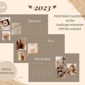 2023 Calendar, Printable, Beige Minimalist, Simple Calendar, Horizontal Pages, Monthly Calendar, Sunday Start
