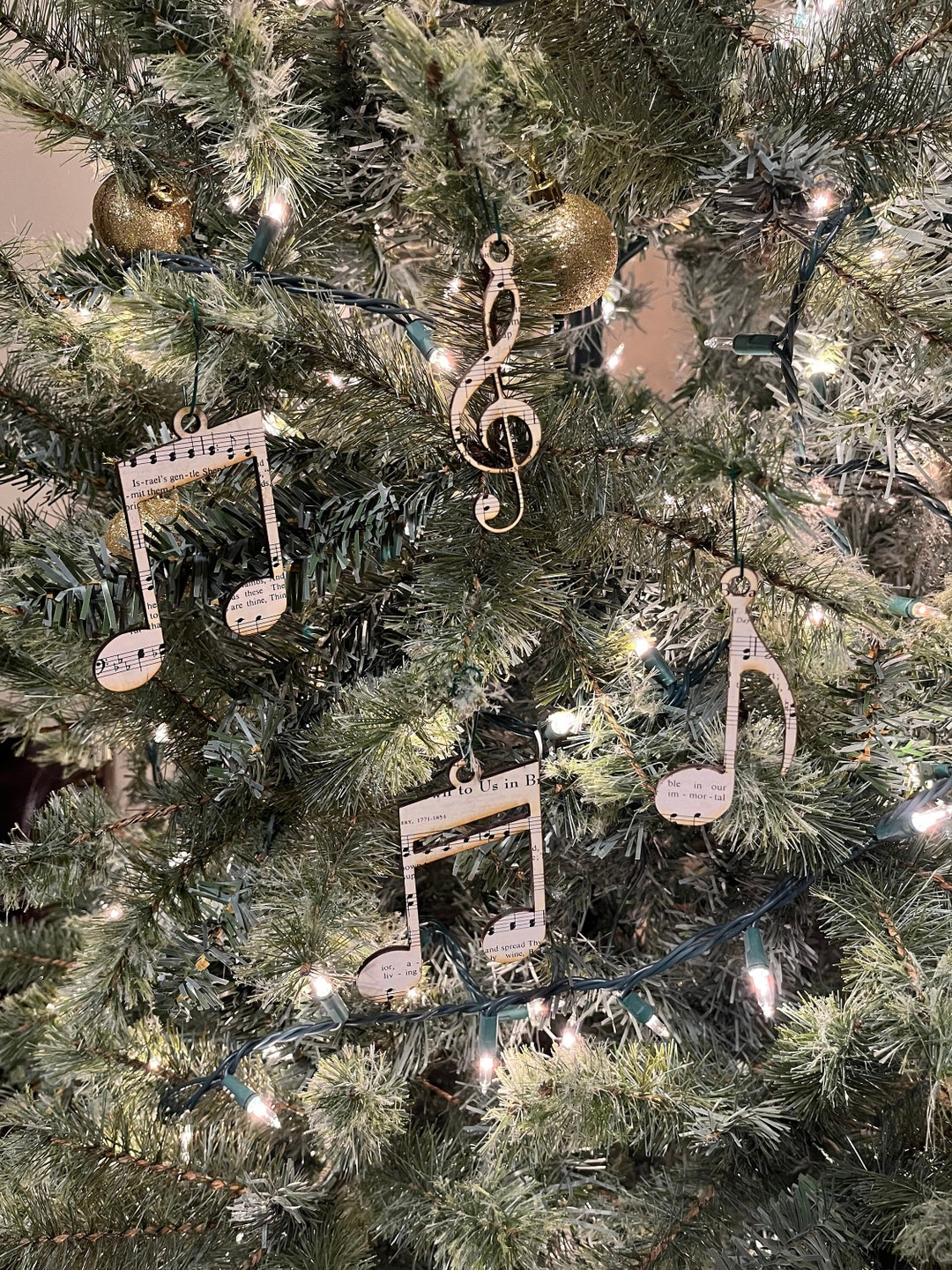 Reclaimed Hymnal Page Wood Music Note Christmas Ornaments 4ct Etsy