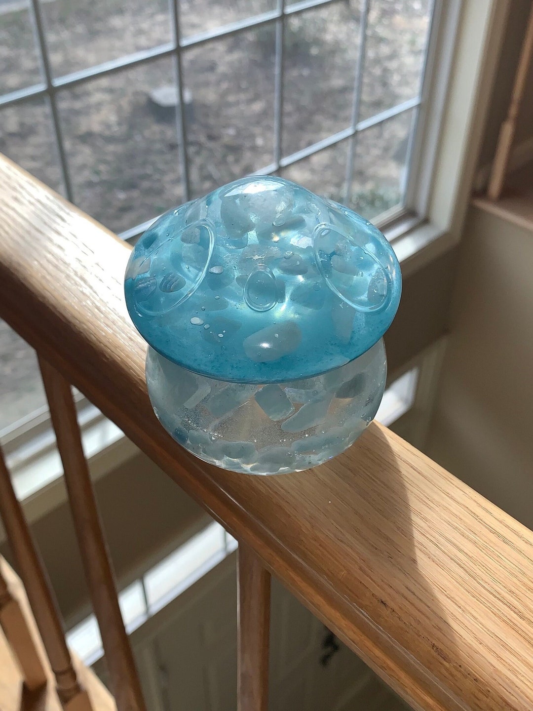 Assorted Crystal Mushroom Jar With Lid, Mushroom Décor, Blue Resin Jar