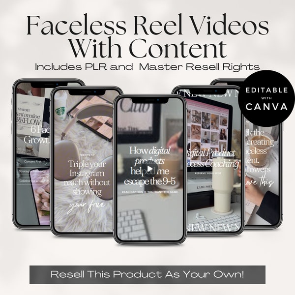 Faceless Reels Master Resell Rights, Done For You Aesthetic Videos with Content For Faceless Instagram Accounts, Digital Marketing, PLR
