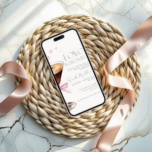 Editable Love Is Brewing Bridal Shower Digital Invitation, Coffee Bridal Shower Evite, Minimal Espresso Martini mobile Invite, Canva BS01