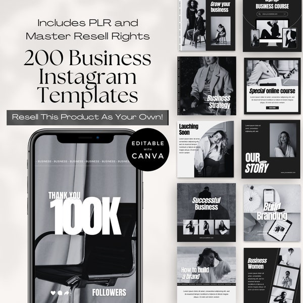 Master Resell Rights Instagram, Social Media Template Bundle with MRR and PLR, Business Instagram Posts & Story Canva Templates, Luxury