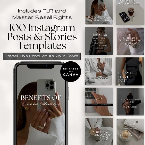 Instagram-Vorlagen für gesichtsloses digitales Marketing und digitale Produkte, Instagram-Post mit Master-Resell-Rechten MRR & Private Label-Rechten