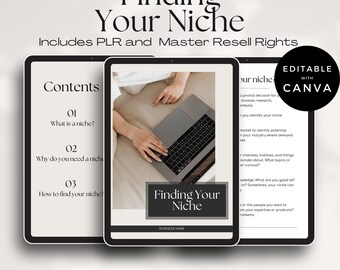 Niche Finder Guide mit Wiederverkaufsrechten, die für Sie erledigt sind So finden Sie Ihr digitales Nischenprodukt-E-Book zum Weiterverkaufen, MRR, Handelsmarkenrechte, Canva