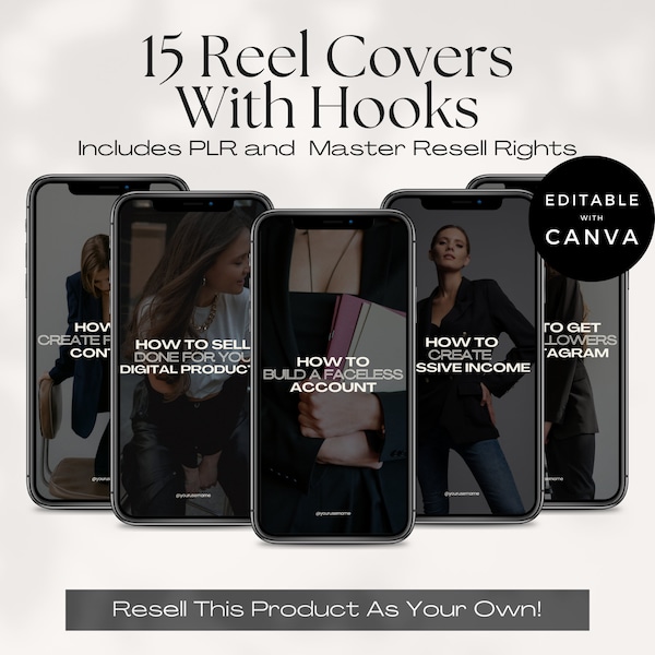 Reel Covers with Hooks For Faceless Digital Marketing with Master Resell Rights & Private Label Rights PLR, Instagram Story Covers, Canva