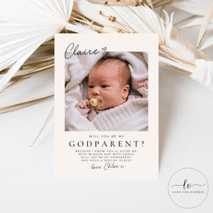 Cartão de proposta de padrinho com foto, cartão de você será meu padrinho, cartão de padrinho minimalista, festa de bebê, para impressão e digital, Canva