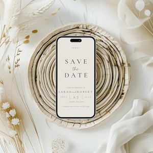 Save The Date Digital Invite, Electronic Save the Date E-Invite Template, Phone Text Invitation, Instant Download, Canva, Neutral Evite WE02