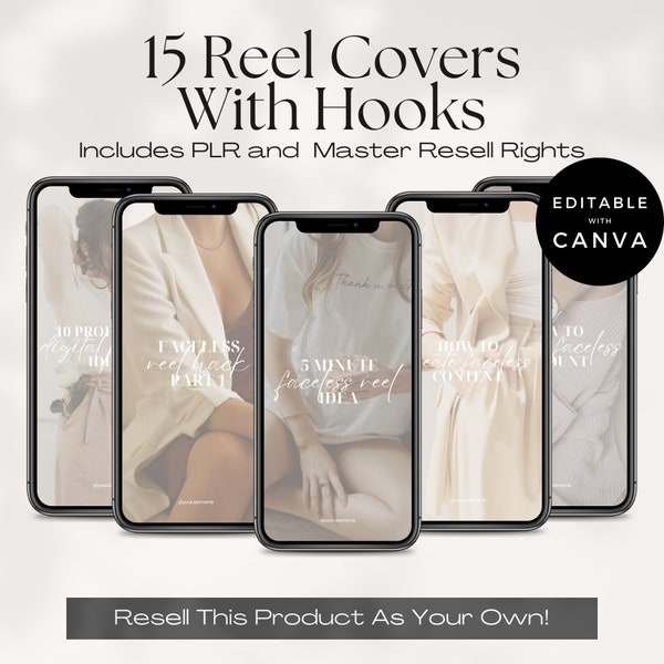 Reel Covers with Hooks For Faceless Digital Marketing with Master Resell Rights & Private Label Rights PLR, Instagram Story Covers, Canva