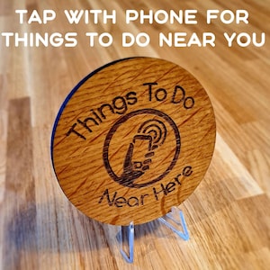 Luoghi di interesse nelle vicinanze Auto Location Placca di quercia in legno Servizi - Tocca con telefono NFC Gadget - Informazioni turistiche Hotel Airbnb Guest Idea
