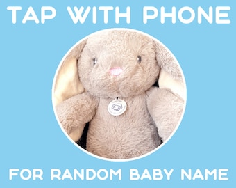 Zufalls Baby Name Generator Hase Kuscheltier 36cm - NFC Gadget Tippen Sie mit Telefon Baby Shower Neues Baby Geschenk - Baby Name Geschenk Neue Mum To Be Gift