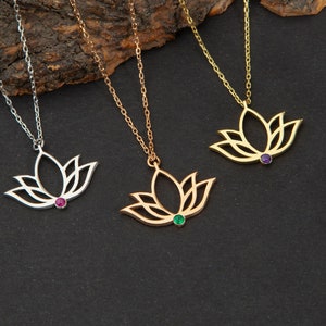 14K Gold Plated Lotus Necklace, Gift for Her, Birthstone Necklace, Birthday Gift for Her, Minimalist Necklace, Mothers Day Gift, Summer Gift