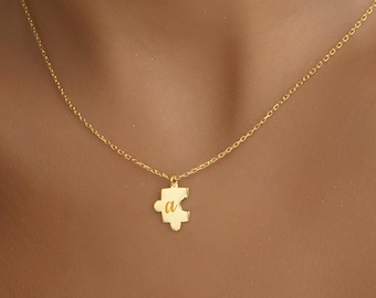 14K Gold Puzzle Necklace, Gift for Her, Engraving Puzzle Necklace, Personalized Gift, Christmas Gifts, Minimalist Necklace, Necklace