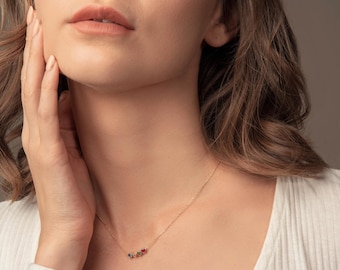 14K Gold Family Birthstone Necklace, Birthstone Gift for Her, Christmas Gifts, Gifts for Mom, Birthday Gift, Birthstone Jewelry, Necklace