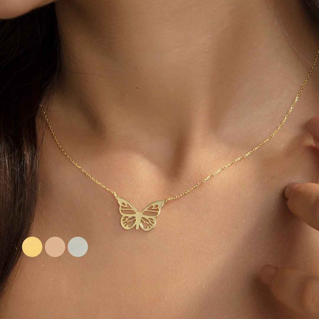 14K Gold Butterfly Necklace Tiny Butterfly Necklace Etsy