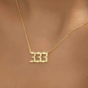 14K Gold Angel Number Necklace, Personalized Gift, 777 Necklace, 333 Necklace, 444 Necklace, 222 Necklace, Gift for Her, Gift for Mom
