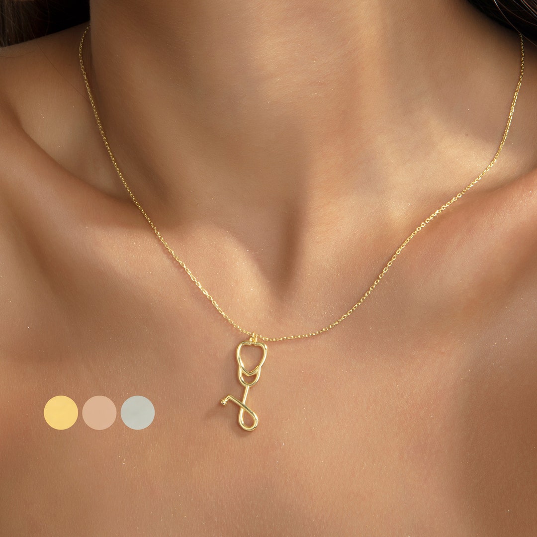14K Solid Gold Stethoscope Necklace, Nurse Necklace, Jewelry for