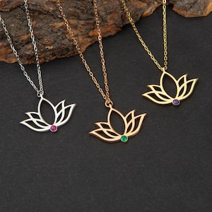 14K Gold Lotus Necklace, Lotus Flower Necklace, Gold Lotus 14K Gold Lotus Necklace, Lotus Flower Necklace, Gold Lotus