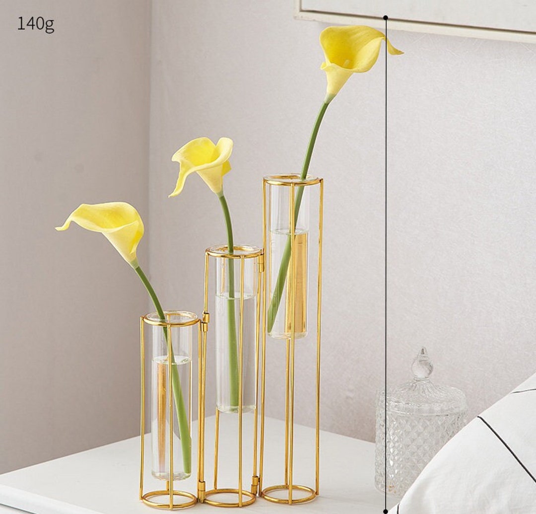 Hinged Gold Bud Vase Thin Propagation Glass Table Centerpiece Etsy