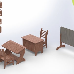 Kids School Furniture Chair Board Table CNC File For Wooden,Laser Cut Wooden File For Kids School Furniture,DXF File For Kids Furniture Wood