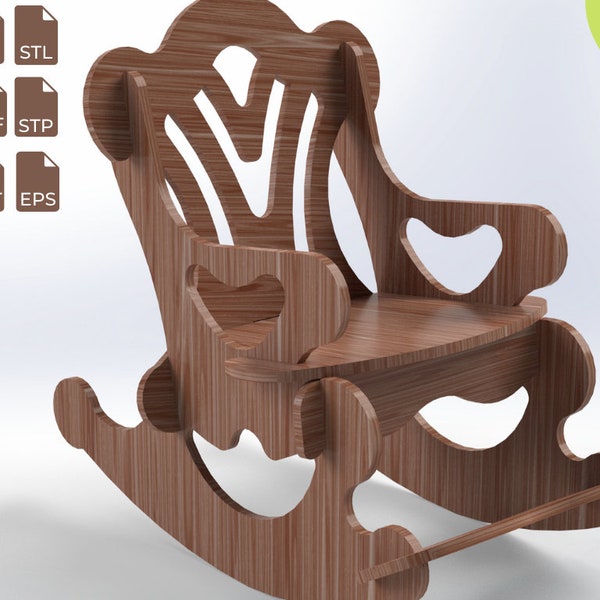 Fichier CNC de chaise à bascule pour enfants pour meubles en bois, fichier en bois découpé au laser pour chaise à bascule pour enfants, fichier DXF pour projet de bricolage de chaise à bascule pour enfants