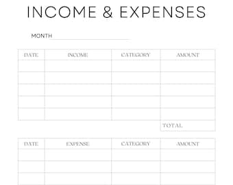 Simple monthly budget, Easy Income/Expense Tracker, Minimalist Budget Sheet, black/white expense, digital budget sheet, Easy budget page