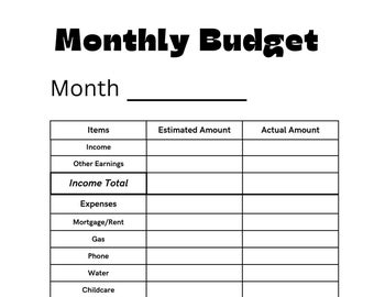 Easy monthly budget, printable digital download, modern minimalist, black and white budget tracker, digital budget sheet, Easy budget page