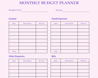 Simple Monthly budget, printable digital download, Pretty Buget Planner, Paycheck budget tracker, digital budget sheet, Easy budget page,