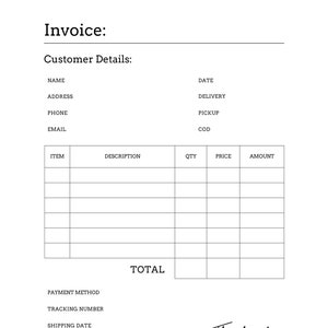 Invoice Template, Small Business Invoice, Order Form, Instant Download Order Form, Simple Order Sheet, Printable Invoice, Invoice Form,