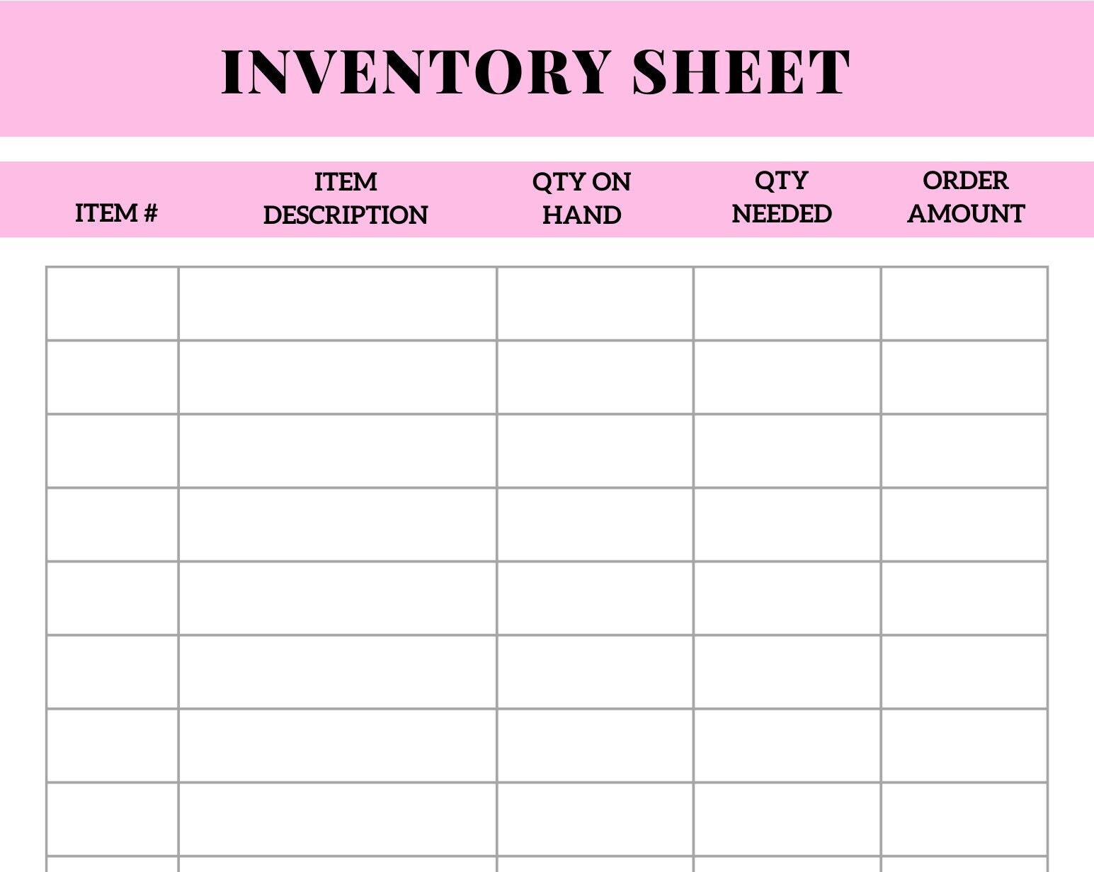 Inventory Management Form, Supply List, Small Business Organizer, Inventory List, Product