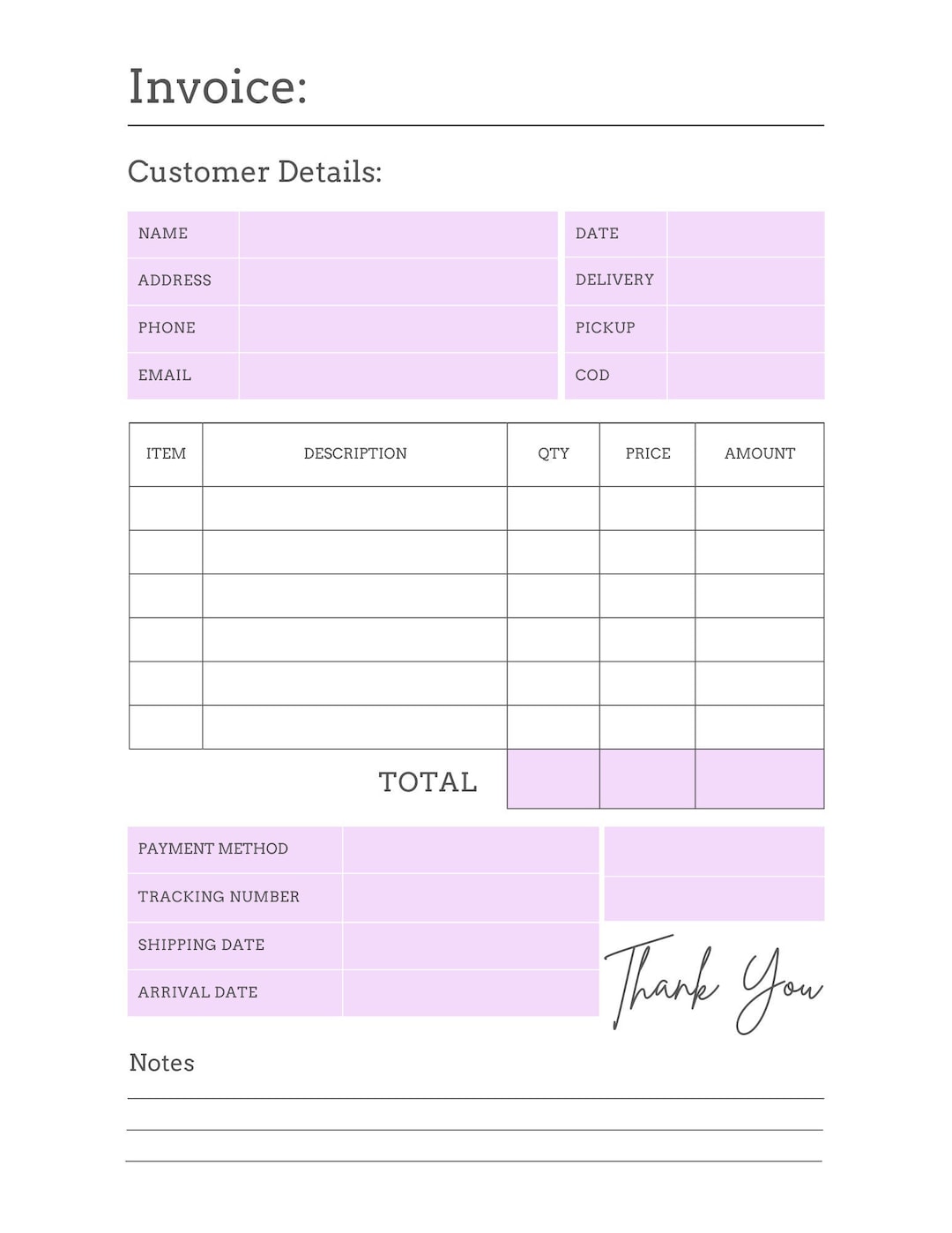 Invoice Template, Small Business Invoice, Order Form, Instant Download ...