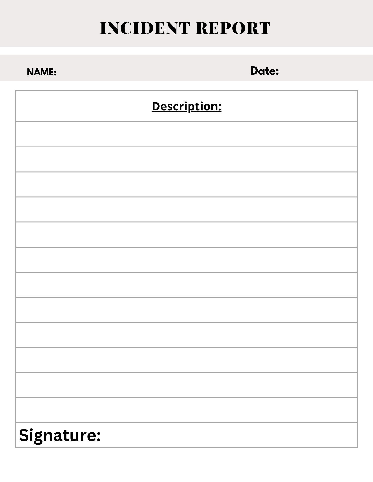 incident report template printable, accident log tracker childcare